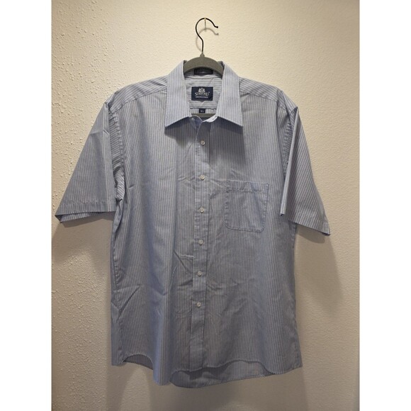 Stafford Other - Stafford Short Sleeve Dress Shirt Men 16 1/2 Stripped Oxford Wrinkle Free Button